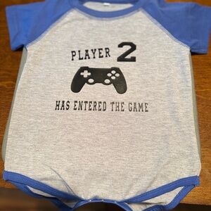 Gray and Blue Baby Onesie with Game Controller Print